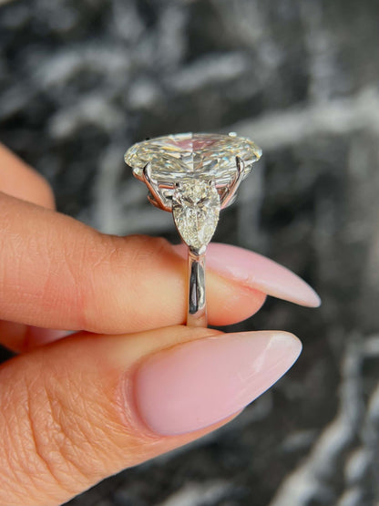 Oval Cut 10.5 Carat IGI Certified G Color VS1 Clarity Lab Grown Diamond Three Stone Engagement Ring, Side Pear Diamonds