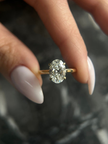 New Cathedral Style Oval Cut 2.1 carat IGI Certified F Color VS1 Clarity Lab Grown Diamond Solitaire Hidden Halo Engagement Ring