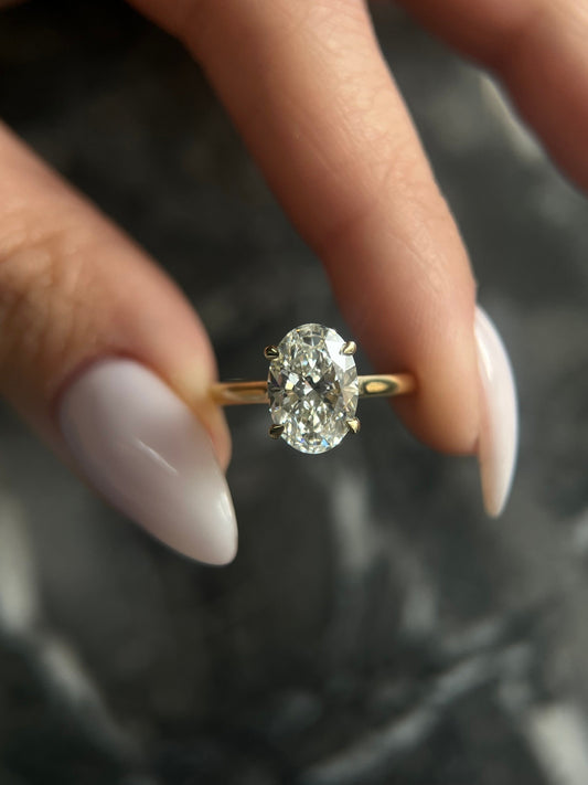 New Cathedral Style Oval Cut 2.1 carat IGI Certified F Color VS1 Clarity Lab Grown Diamond Solitaire Hidden Halo Engagement Ring
