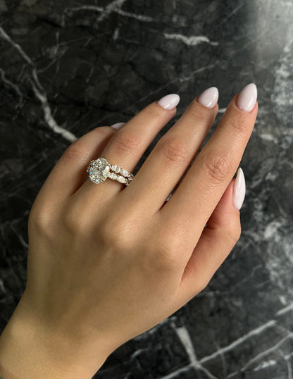 Thin Dainty Engagement Ring Set Oval Cut 2.2 Carat IGI Certified F Color VS1 Clarity Lab Grown Diamond Engagement Ring & Matching Band