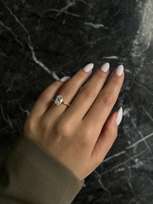 Elongated Oval Dainty 2.1 Carat IGI Certified Lab Grown Diamond Engagement Ring, F Color, VS1 Clarity