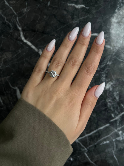Round Cut 2.25 carat E Color VS1 Clarity IGI Certified Lab Grown Diamond Hidden Halo 6 prongs Engagement Ring, Side Round Diamonds