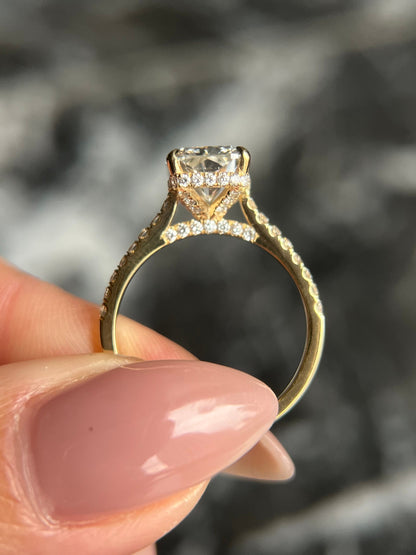 Custom Designed Elongated Cushion Cut 4.35 Carat IGI Certified F Color VS1 Clarity Lab Grown Diamond Hidden Halo Engagement Ring