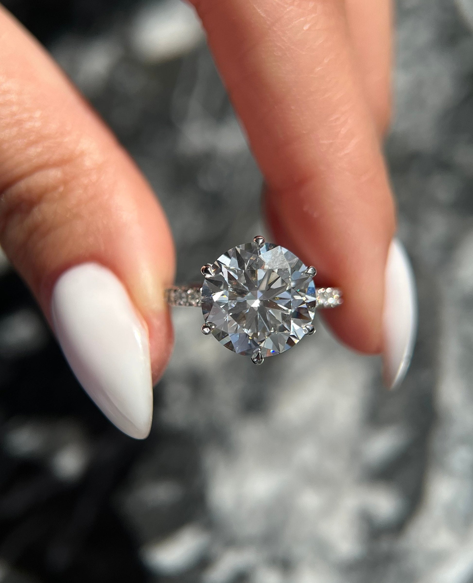 HUGE Round Ideal Cut 6.35 carat E Color VS1 Clarity IGI Certified Lab Grown Diamond Hidden Halo Engagement Ring Side Round Diamonds 18k Gold