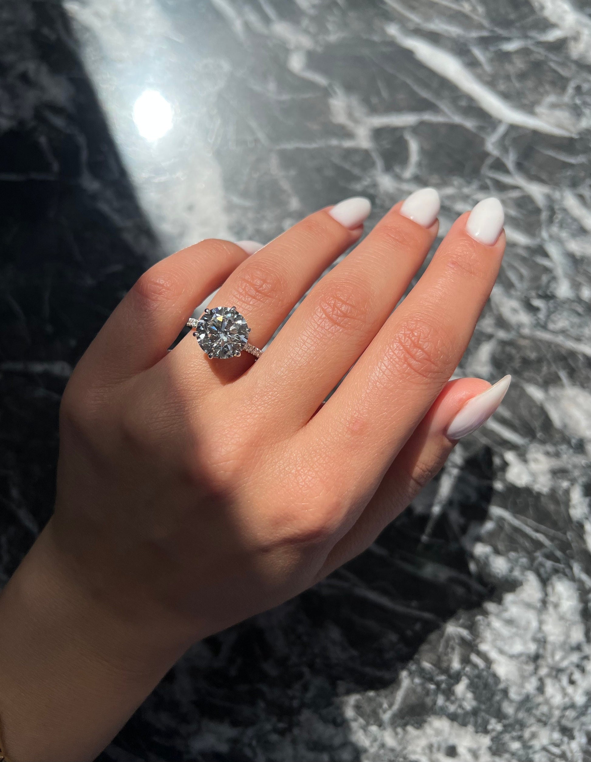HUGE Round Ideal Cut 6.35 carat E Color VS1 Clarity IGI Certified Lab Grown Diamond Hidden Halo Engagement Ring Side Round Diamonds 18k Gold