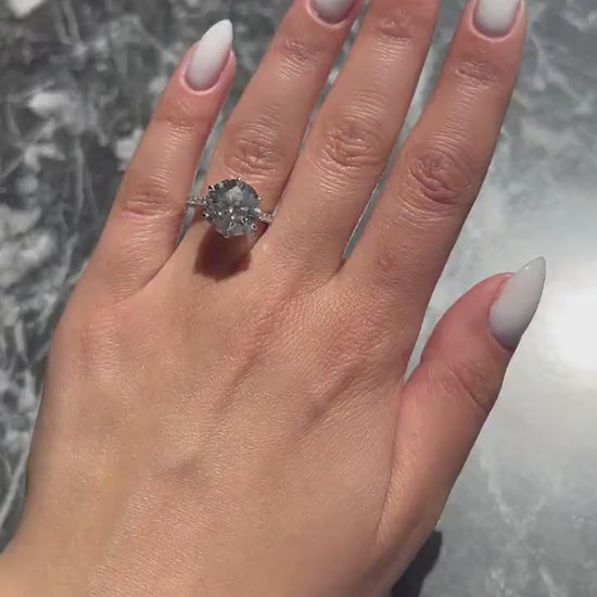 HUGE Round Ideal Cut 6.35 carat E Color VS1 Clarity IGI Certified Lab Grown Diamond Hidden Halo Engagement Ring Side Round Diamonds 18k Gold